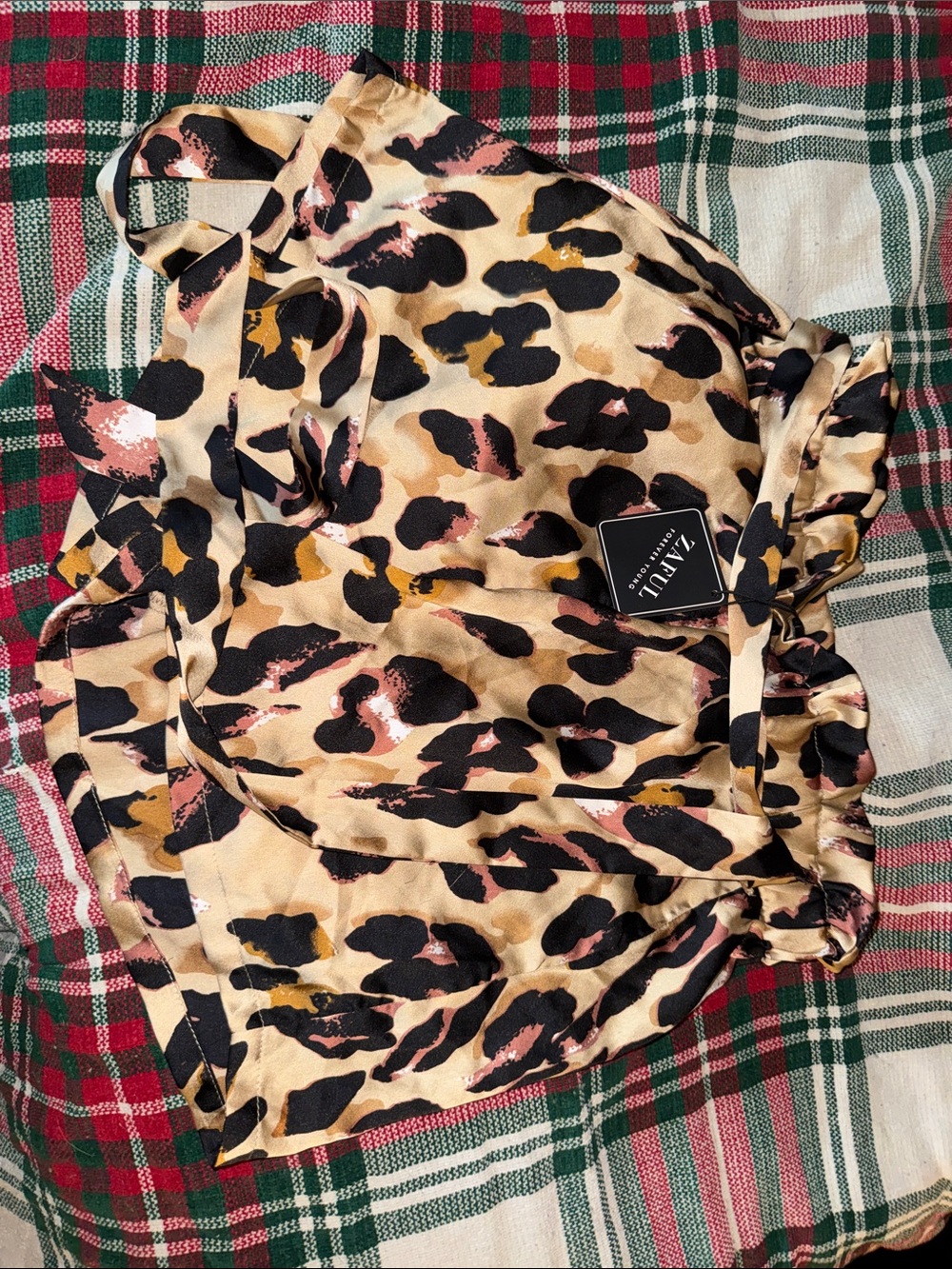 Beige Leopard Print Satin Shorts with Pink and Black Accents